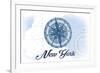 New York - Compass - Blue - Coastal Icon-Lantern Press-Framed Premium Giclee Print