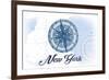 New York - Compass - Blue - Coastal Icon-Lantern Press-Framed Premium Giclee Print