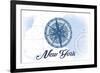 New York - Compass - Blue - Coastal Icon-Lantern Press-Framed Premium Giclee Print