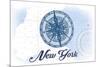 New York - Compass - Blue - Coastal Icon-Lantern Press-Mounted Premium Giclee Print