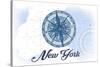 New York - Compass - Blue - Coastal Icon-Lantern Press-Stretched Canvas