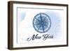 New York - Compass - Blue - Coastal Icon-Lantern Press-Framed Art Print