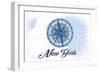 New York - Compass - Blue - Coastal Icon-Lantern Press-Framed Art Print