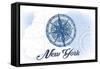 New York - Compass - Blue - Coastal Icon-Lantern Press-Framed Stretched Canvas