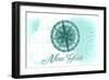 New York - Compass - Teal - Coastal Icon-Lantern Press-Framed Art Print