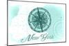 New York - Compass - Teal - Coastal Icon-Lantern Press-Mounted Art Print