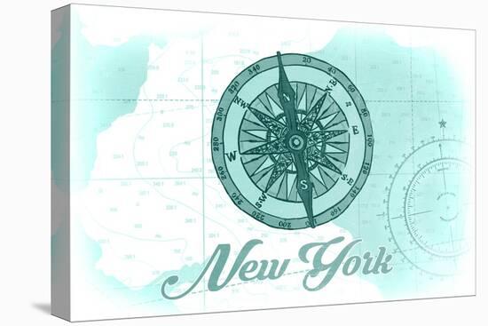 New York - Compass - Teal - Coastal Icon-Lantern Press-Stretched Canvas