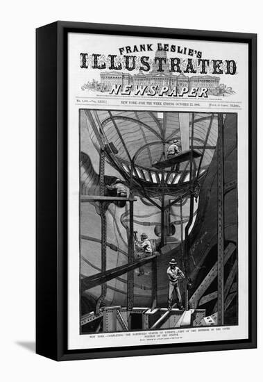 New York - Completing the Bartholdi Statue of Liberty - View of the Interior of the Upper Portion O-null-Framed Stretched Canvas
