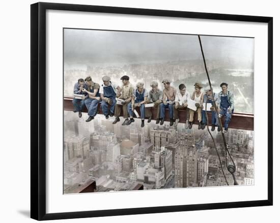 New York Construction Workers Lunching on a Crossbeam-null-Framed Premium Photographic Print