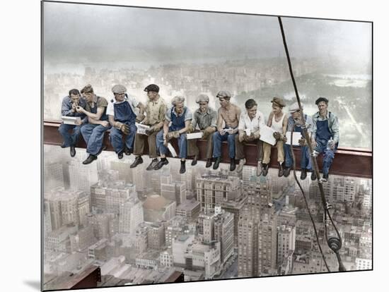 New York Construction Workers Lunching on a Crossbeam-null-Mounted Photographic Print