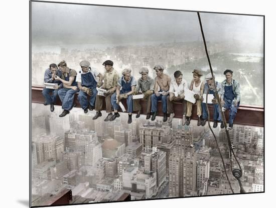 New York Construction Workers Lunching on a Crossbeam-null-Mounted Photographic Print