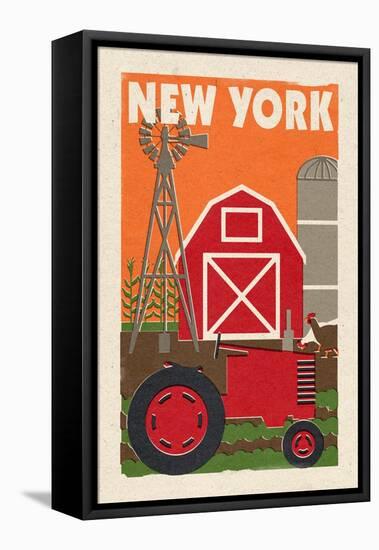 New York - Country - Woodblock-Lantern Press-Framed Stretched Canvas