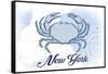 New York - Crab - Blue - Coastal Icon-Lantern Press-Framed Stretched Canvas