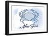 New York - Crab - Blue - Coastal Icon-Lantern Press-Framed Art Print