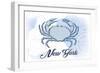 New York - Crab - Blue - Coastal Icon-Lantern Press-Framed Art Print