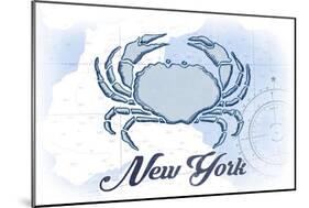 New York - Crab - Blue - Coastal Icon-Lantern Press-Mounted Art Print