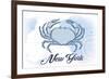 New York - Crab - Blue - Coastal Icon-Lantern Press-Framed Premium Giclee Print