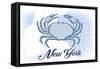 New York - Crab - Blue - Coastal Icon-Lantern Press-Framed Stretched Canvas