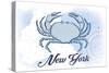 New York - Crab - Blue - Coastal Icon-Lantern Press-Stretched Canvas