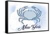 New York - Crab - Blue - Coastal Icon-Lantern Press-Framed Stretched Canvas