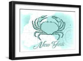 New York - Crab - Teal - Coastal Icon-Lantern Press-Framed Art Print