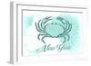 New York - Crab - Teal - Coastal Icon-Lantern Press-Framed Art Print