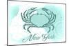 New York - Crab - Teal - Coastal Icon-Lantern Press-Mounted Art Print