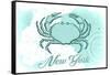 New York - Crab - Teal - Coastal Icon-Lantern Press-Framed Stretched Canvas