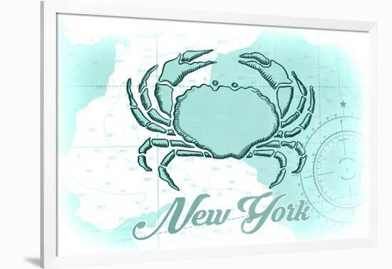 New York - Crab - Teal - Coastal Icon-Lantern Press-Framed Art Print