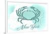 New York - Crab - Teal - Coastal Icon-Lantern Press-Framed Art Print