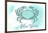 New York - Crab - Teal - Coastal Icon-Lantern Press-Framed Art Print