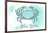 New York - Crab - Teal - Coastal Icon-Lantern Press-Framed Art Print