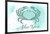 New York - Crab - Teal - Coastal Icon-Lantern Press-Framed Art Print