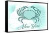 New York - Crab - Teal - Coastal Icon-Lantern Press-Framed Stretched Canvas