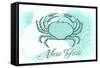 New York - Crab - Teal - Coastal Icon-Lantern Press-Framed Stretched Canvas