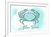 New York - Crab - Teal - Coastal Icon-Lantern Press-Framed Premium Giclee Print