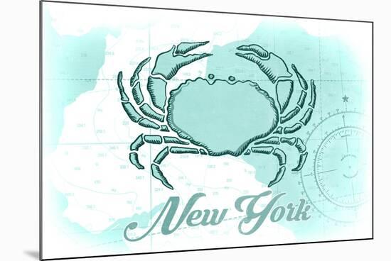 New York - Crab - Teal - Coastal Icon-Lantern Press-Mounted Premium Giclee Print