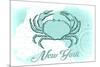 New York - Crab - Teal - Coastal Icon-Lantern Press-Mounted Premium Giclee Print