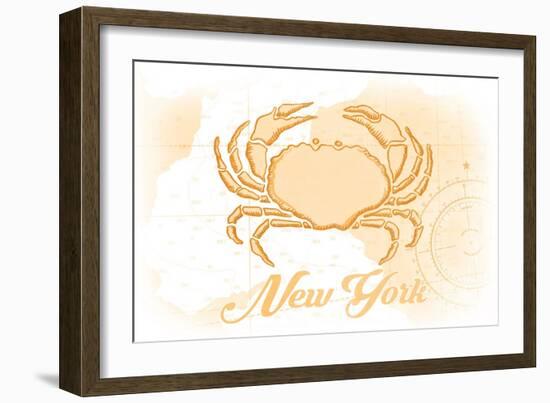 New York - Crab - Yellow - Coastal Icon-Lantern Press-Framed Art Print