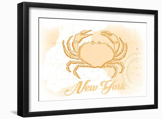 New York - Crab - Yellow - Coastal Icon-Lantern Press-Framed Art Print