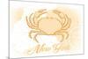 New York - Crab - Yellow - Coastal Icon-Lantern Press-Mounted Premium Giclee Print