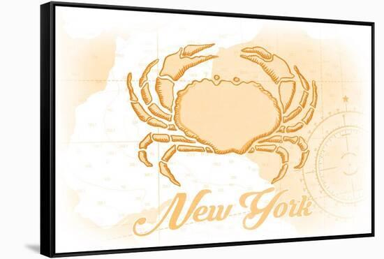 New York - Crab - Yellow - Coastal Icon-Lantern Press-Framed Stretched Canvas