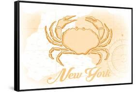 New York - Crab - Yellow - Coastal Icon-Lantern Press-Framed Stretched Canvas