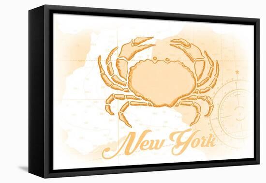 New York - Crab - Yellow - Coastal Icon-Lantern Press-Framed Stretched Canvas