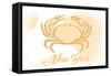 New York - Crab - Yellow - Coastal Icon-Lantern Press-Framed Stretched Canvas