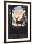 New York - Deer and Sunrise-Lantern Press-Framed Art Print