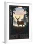 New York - Deer and Sunrise-Lantern Press-Framed Art Print