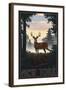 New York - Deer and Sunrise-Lantern Press-Framed Art Print