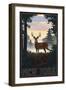 New York - Deer and Sunrise-Lantern Press-Framed Art Print