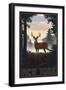 New York - Deer and Sunrise-Lantern Press-Framed Art Print